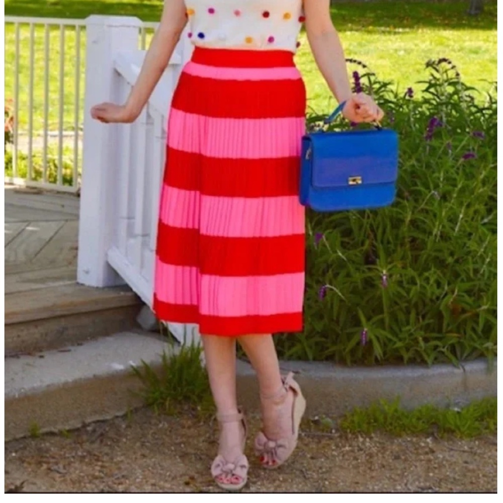 Jcrew red and pink pleated skirt nwt